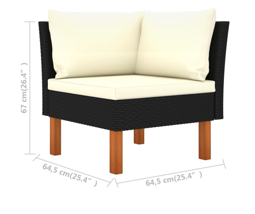 4-dijelna vrtna garnitura od poliratana s jastucima crna - 12