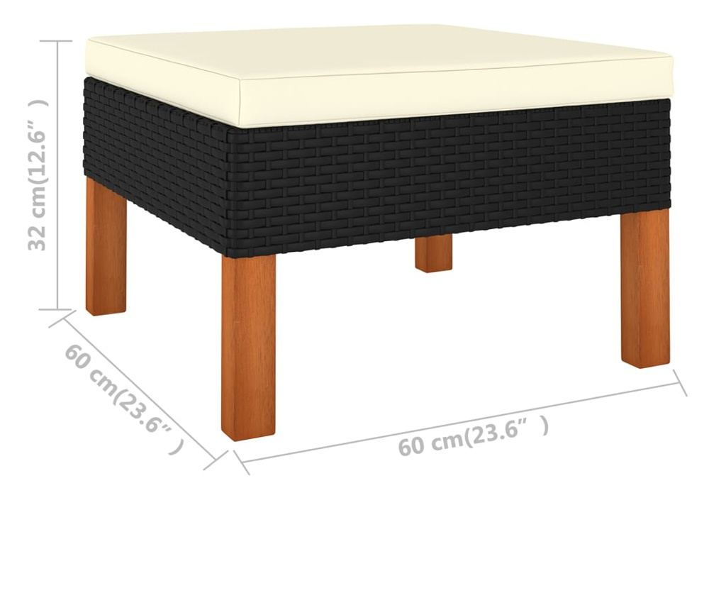 4-dijelna vrtna garnitura od poliratana s jastucima crna - 14