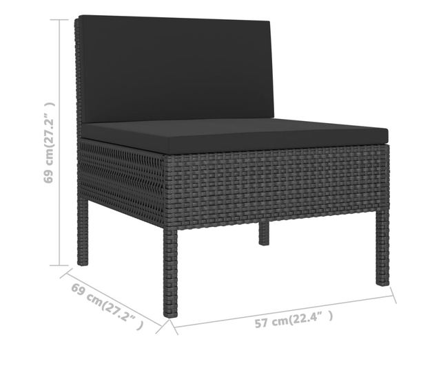 Vrtni namještaj s jastucima, 12 dijelova, crna boja, poliratan