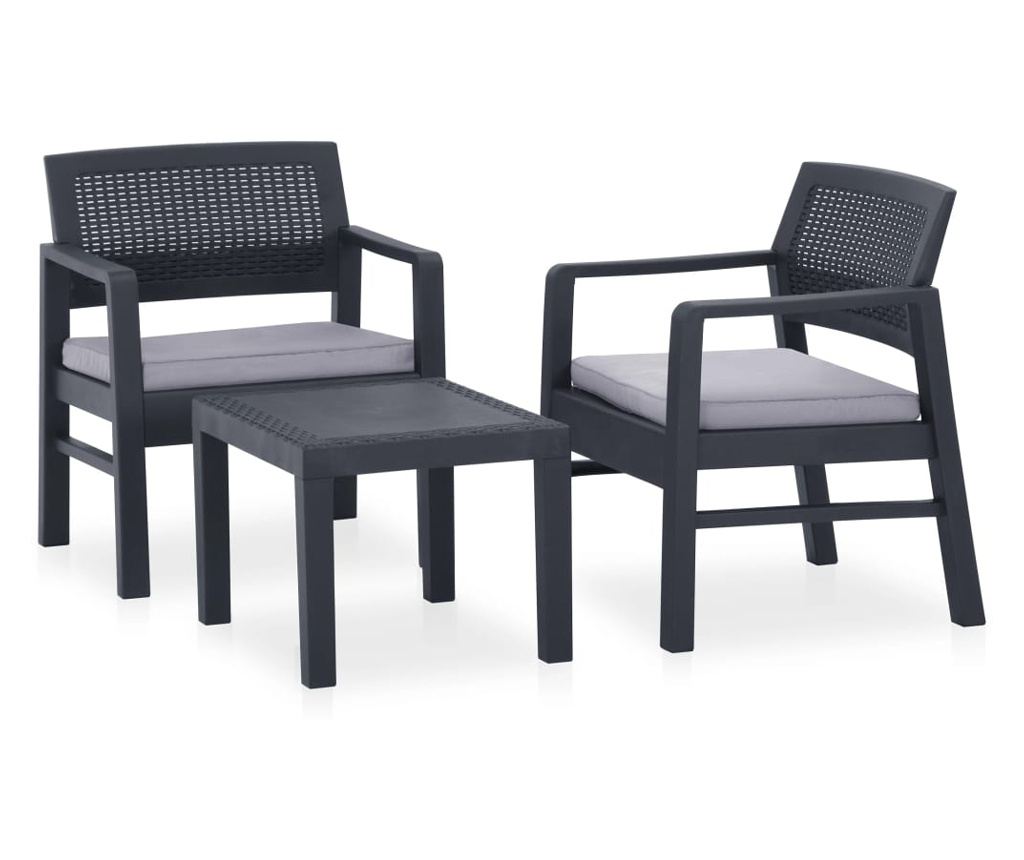 Set vrtnega pohištva s blazinami, 3 kosi, siva, plastika - 2