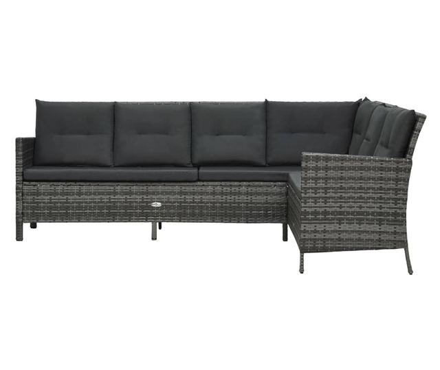 Градински комплект с възглавници, 4 части, Сив, Поли ратан