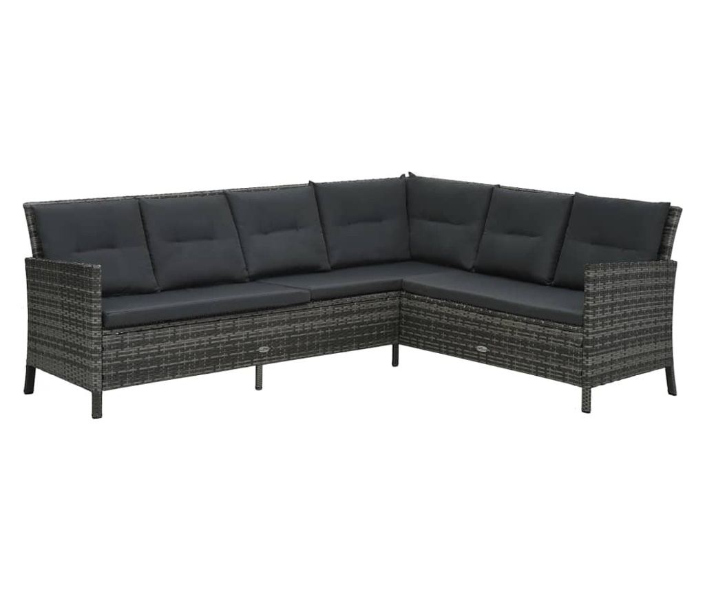 Set mobilier de grădină cu perne, 4 piese, gri, poliratan - 2