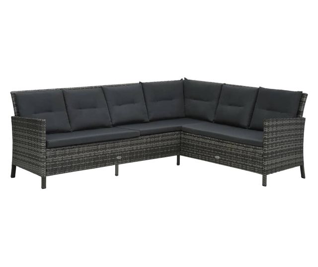 Градински комплект с възглавници, 4 части, Сив, Поли ратан