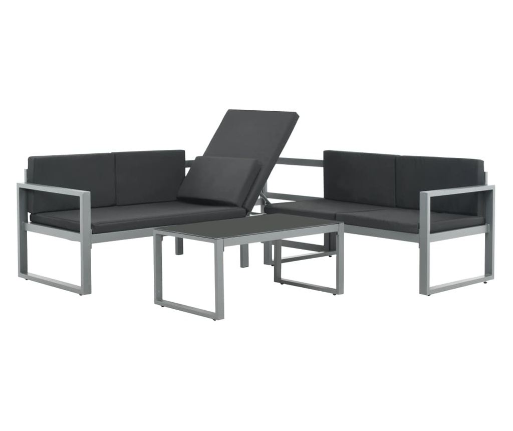 Set vrtnega pohištva s blazinami 3 kosi črna aluminij - 2