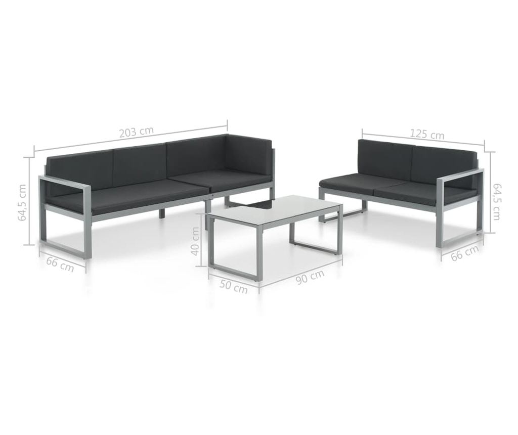 Set vrtnega pohištva s blazinami 3 kosi črna aluminij - 5