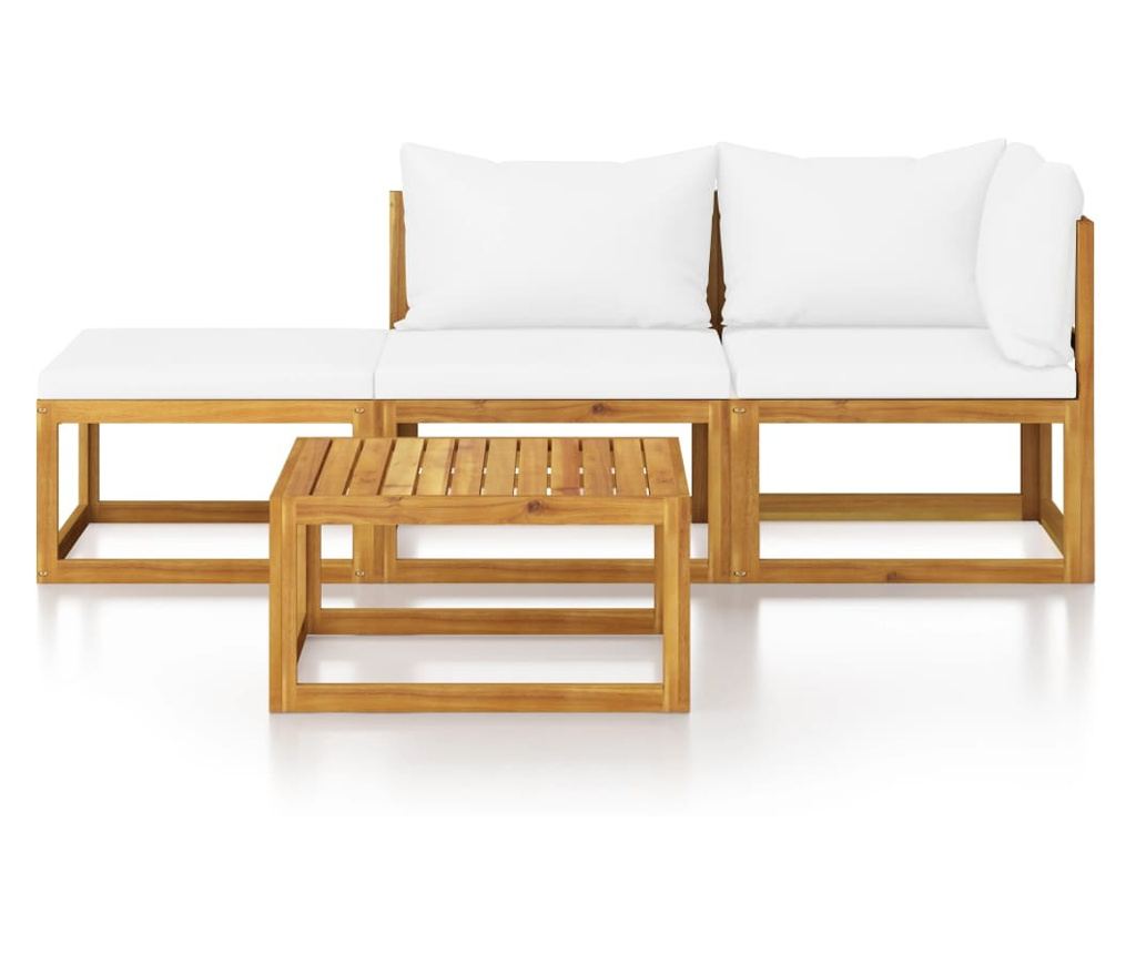 Градински комплект с кремави възглавници, 4 части, акация масив - 5