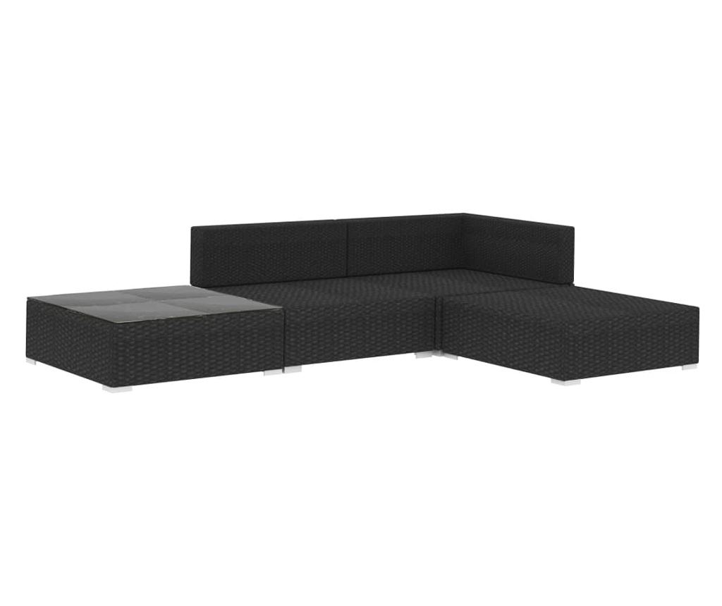 Set vrtnega pohištva s blazinami, 4 kosi, črna, poliratan - 2