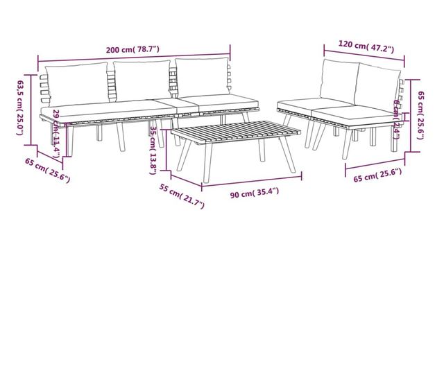 Vrtni set namještaja s jastucima, 4 dijela, masivno drvo akacije