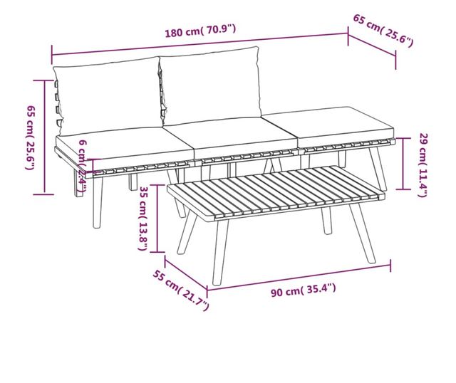 Vrtni set namještaja s jastucima, 4 dijela, masivno drvo akacije