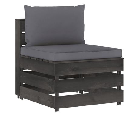 Canapea de mijloc modulară cu perne, gri, lemn impregnat