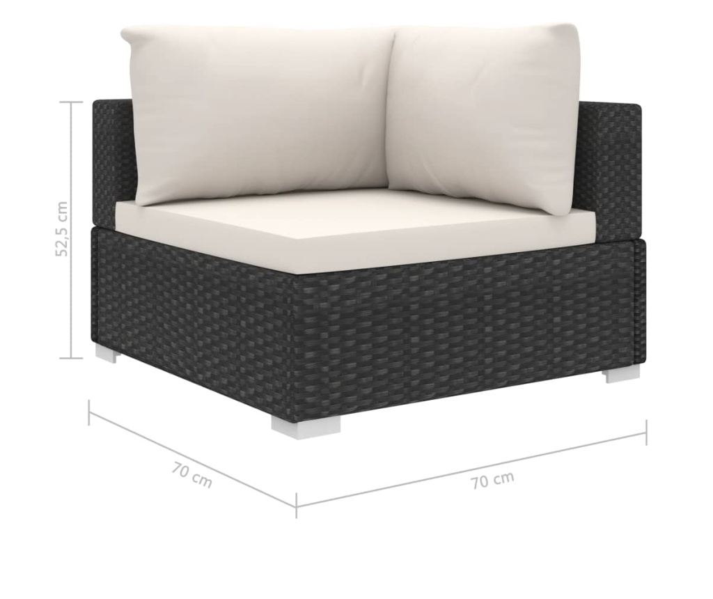 Градински комплект с възглавници, 10 части, Черен, Поли ратан - 10