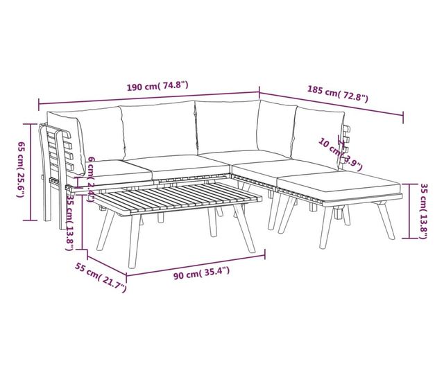 Vrtni set namještaja s jastucima, 6 dijelova, masivno drvo akacije