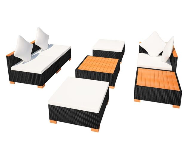 Vrtni namještaj s jastucima, 7 dijelova, crna, poliratan