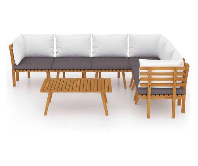 Set vrtnog namještaja s jastucima, 7 dijelova, masivno drvo akacije