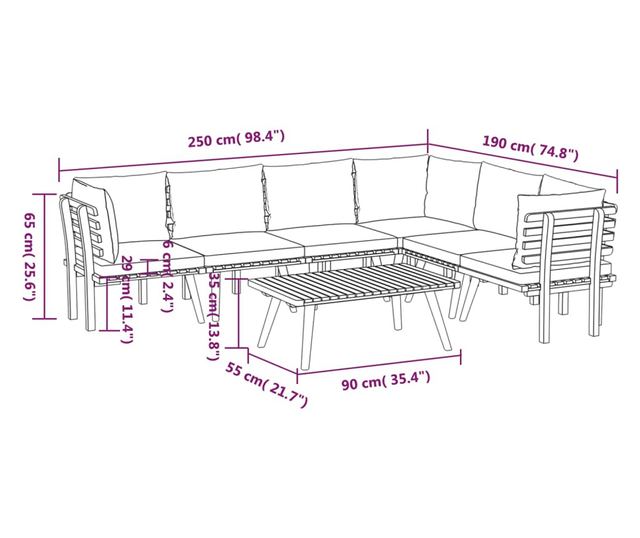 Set vrtnog namještaja s jastucima, 7 dijelova, masivno drvo akacije