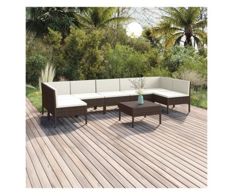 Set vrtne garniture s jastucima, 8 komada, smeđa, poliratan