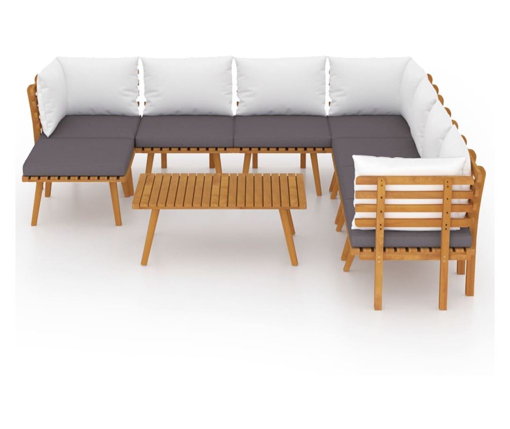 Градински лаундж комплект с възглавници, 9 части, акация масив - 3