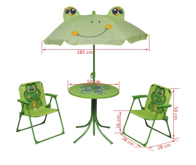 Детски комплект за градинско бистро с чадър, 3 части, зелен