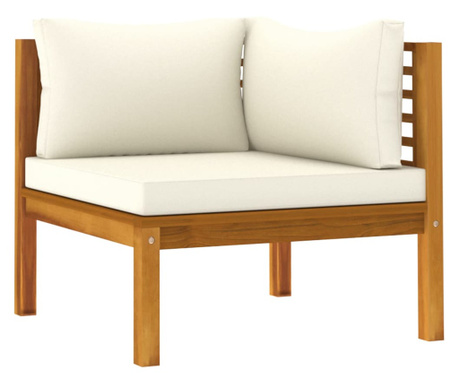 Canapea modulara de colt cu perne alb crem, lemn de acacia