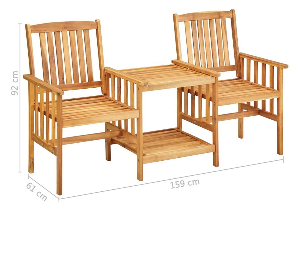 Градински столове с масичка за чай и възглавници, масивно акациево дърво - 11