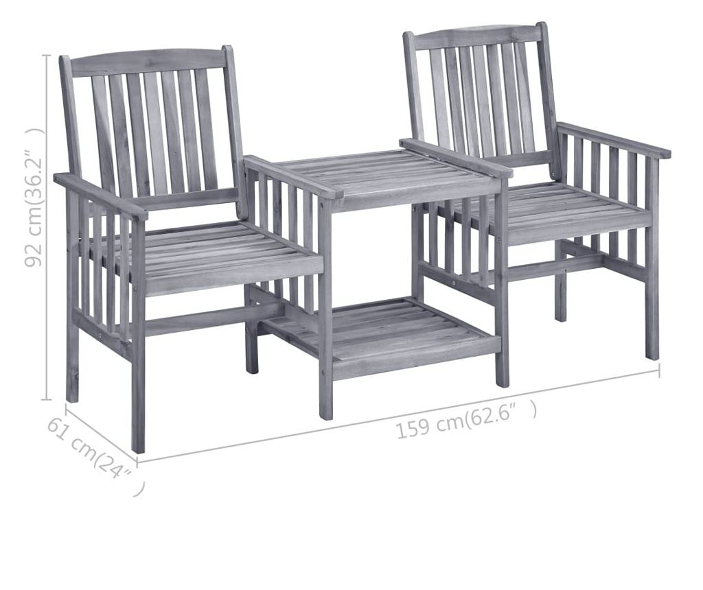 Градински столове с масичка за чай и възглавници, масивно акациево дърво - 11