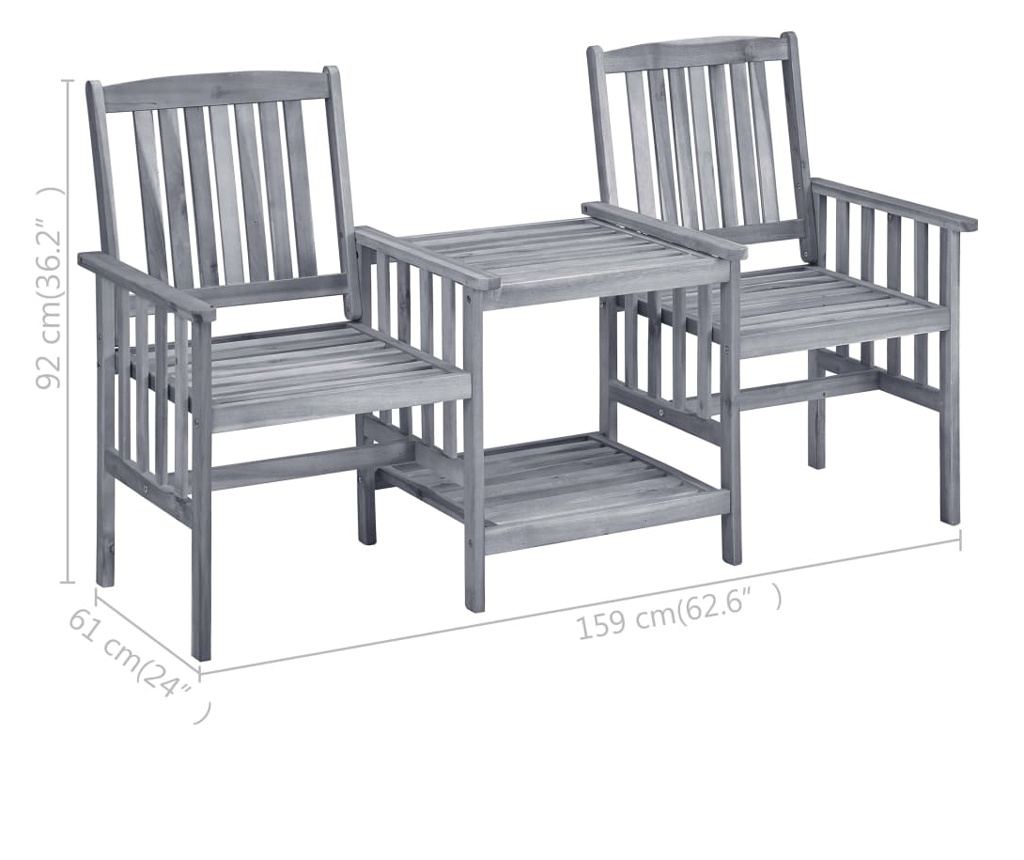 Градински столове с масичка за чай и възглавници, масивна акациева дървесина - 11