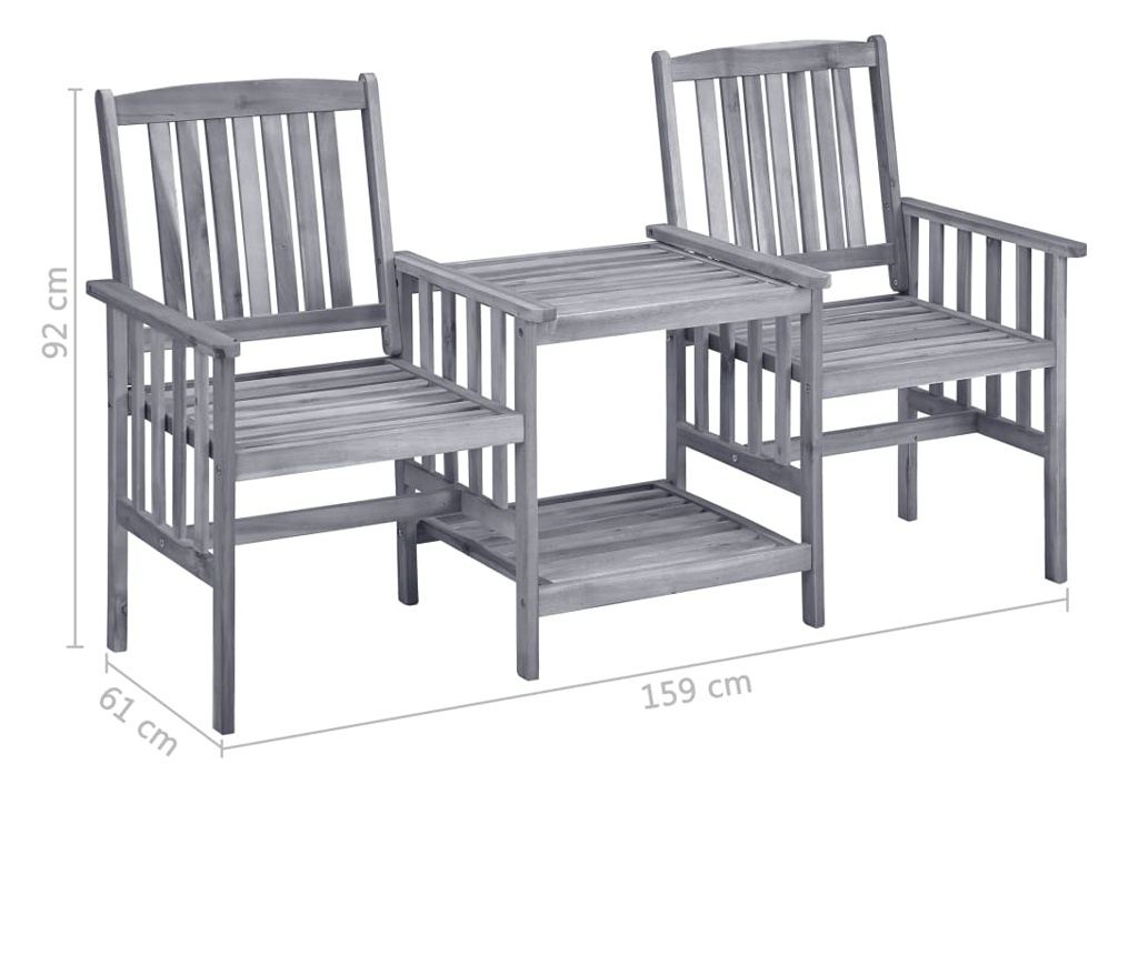 Градински столове с масичка за чай и възглавници, масивна акациева дървесина - 11