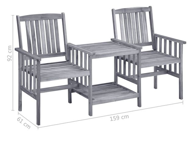 Градински столове с масичка за чай и възглавници, масивна акациева дървесина