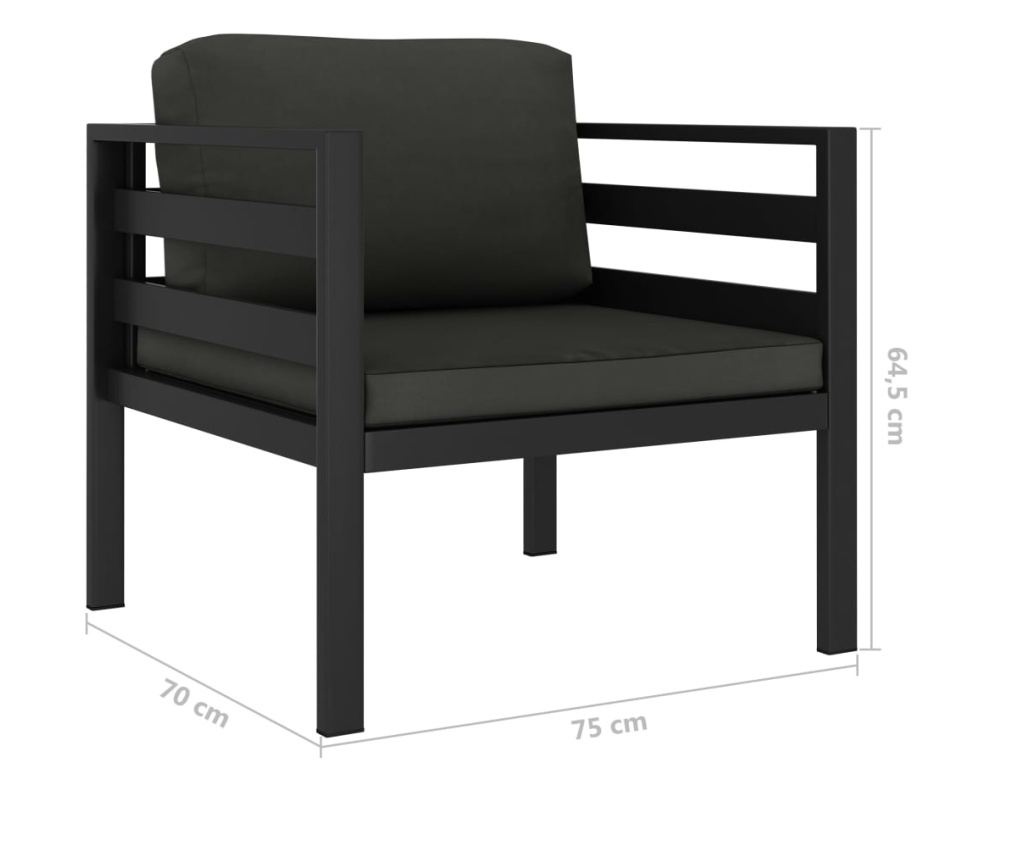 Градински комплект мебели с възглавници, 5 части, антрацит, алуминий - 6