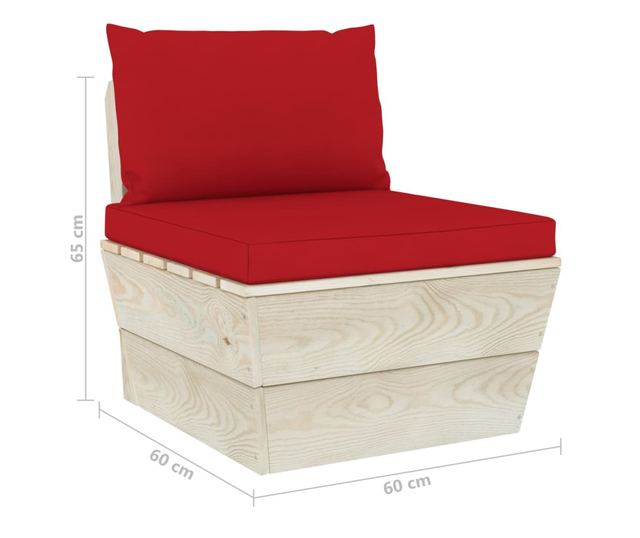 Canapea de mijloc paleți de grădină cu perne, lemn molid tratat