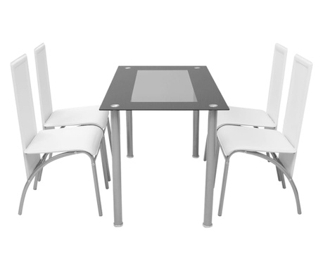 Set masă cu scaune, 5 piese, Alb