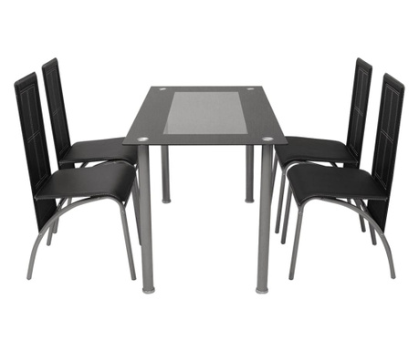 Set masă și scaune din lemn de pin cinci piese Negru
