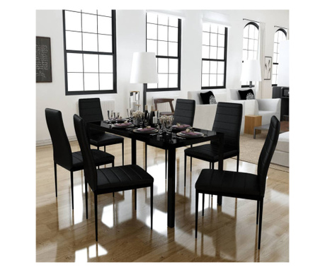 Set masă și scaune de bucătărie 7 piese, negru
