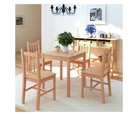 Set masă și scaune din lemn de pin, 5 piese