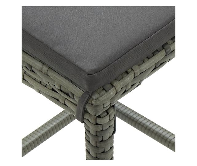 Barski stoli z blazinami, 2 kosa, sivi, PE ratan