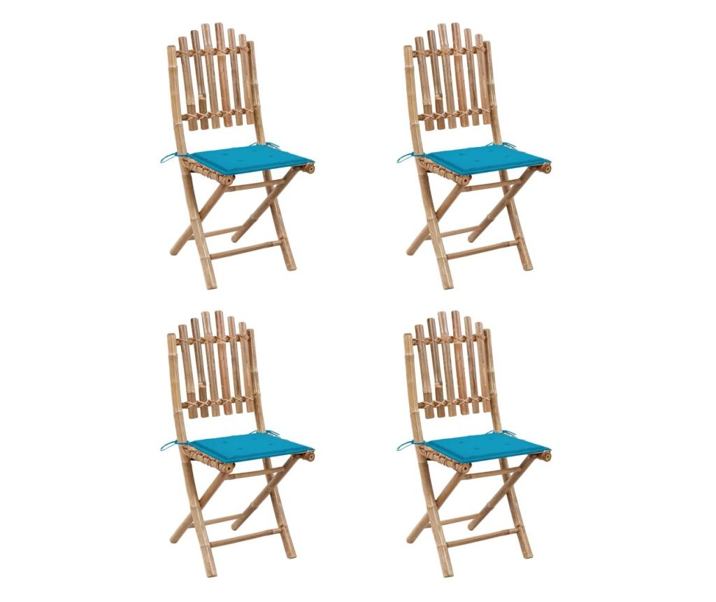 Сгъваем комплект градински мебели с възглавници, 5 части, бамбук - 2