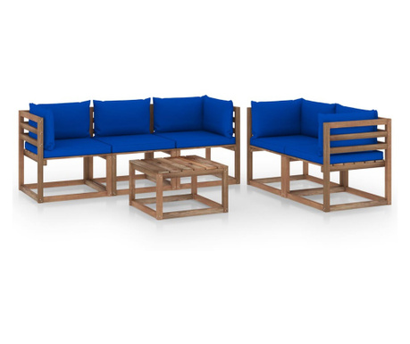 Set mobilier de grădină, 6 piese, cu perne albastre