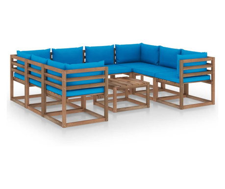 Set mobilier de grădină cu perne albastru deschis, 9 piese