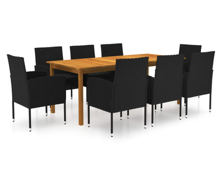 Set mobilier de grădină, 9 piese, negru