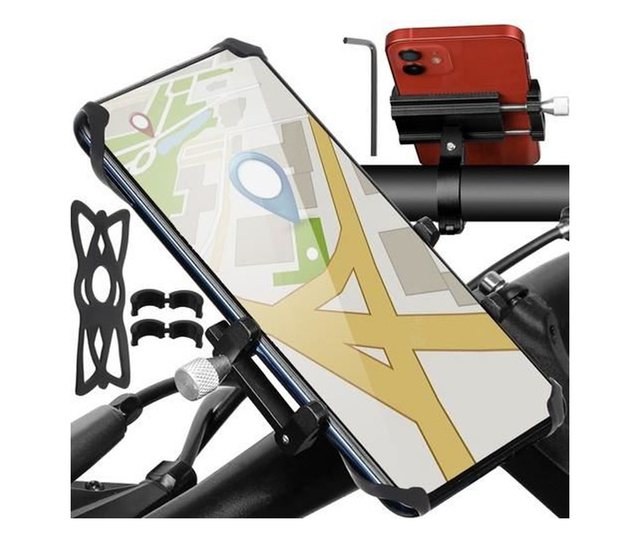 Поставка за телефон за велосипед, алуминий, с гума, черна, 8x4.5x8 см, Trizand