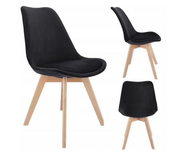 Scaune stil scandinav, lemn, catifea, negru, set 4 buc, 49x60x82 cm, Bari
