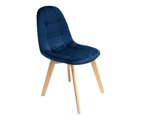 Стол в скандинавски стил, велур и ПУ, тъмно синьо, 43х54х81 см, Колин