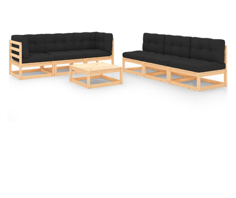 Комплект градински мебели с възглавници, 7 броя, масивна борова дървесина