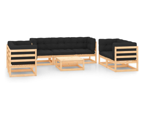 Комплект градински мебели от 8 части с възглавници, бор от масивно дърво