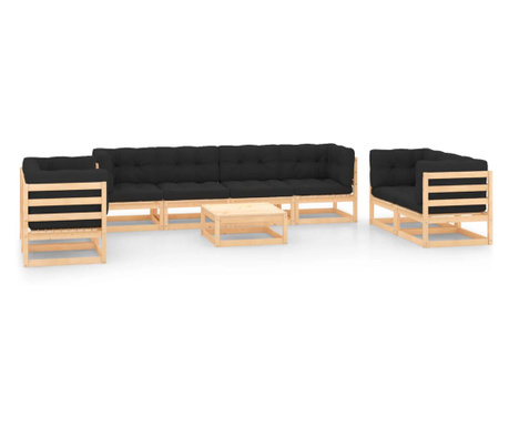 Комплект градински мебели с възглавници, 9 броя, масивна борова дървесина