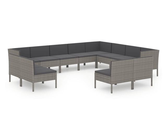 Vrtni namještaj s jastucima, 12 dijelova, siva, poliratan