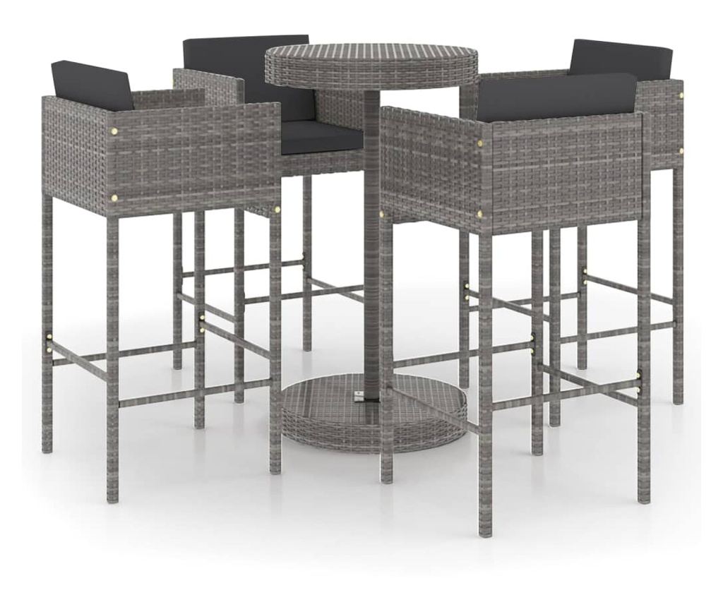Σετ Επίπλων Μπαρ Κήπου με Μαξιλάρια, 5 Τεμάχια, Γκρι, Πολυρατάν - 2