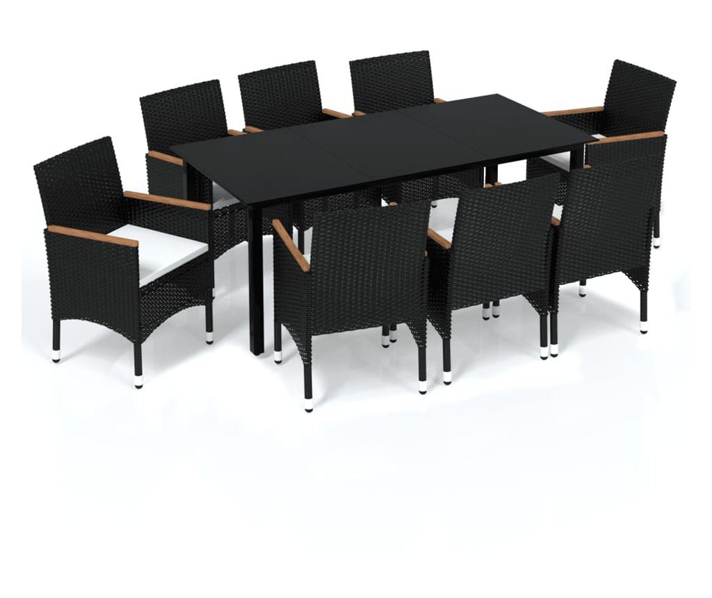 Vrtni namještaj s jastucima, 9 dijelova, crni, poliratan - 2