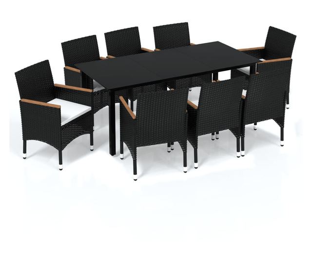 Vrtni namještaj s jastucima, 9 dijelova, crni, poliratan