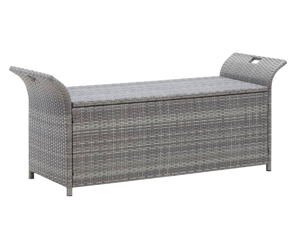 Poly Rattan klupa za pohranu s jastukom, siva, 138 cm - 2
